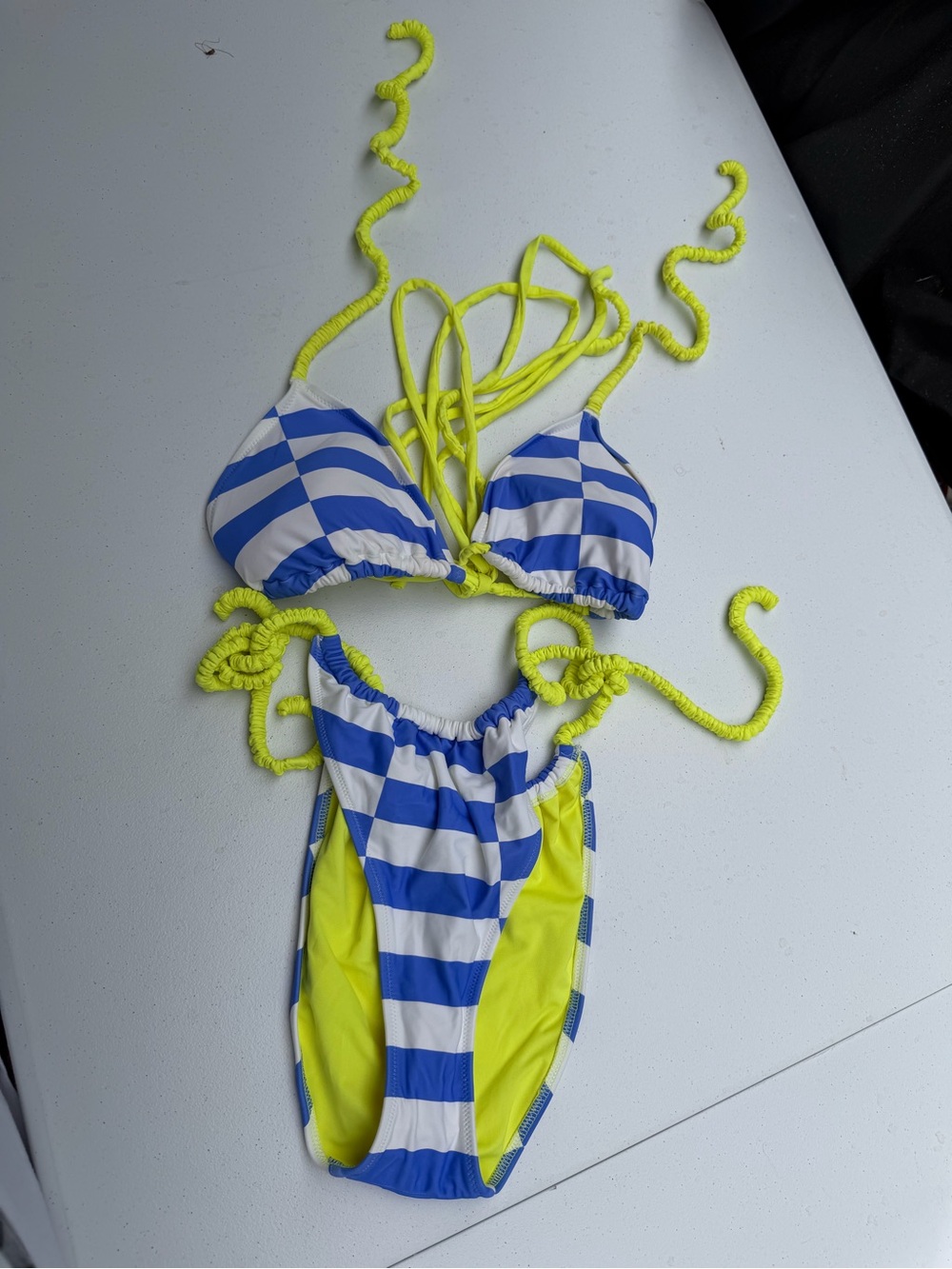 aerie Neon Yellow & Blue Striped Bikini Bottoms NWOT